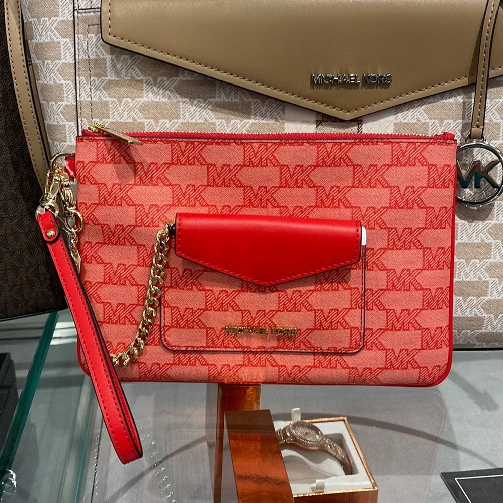 MICHAEL KORS JET SET ITEM LG 2 in 1 CARD CASE & WRISTLET Dark Sangria NWT